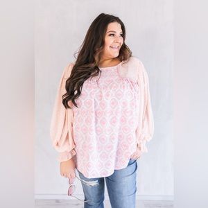 Soft Pink Printed Peasant Blouse - Women